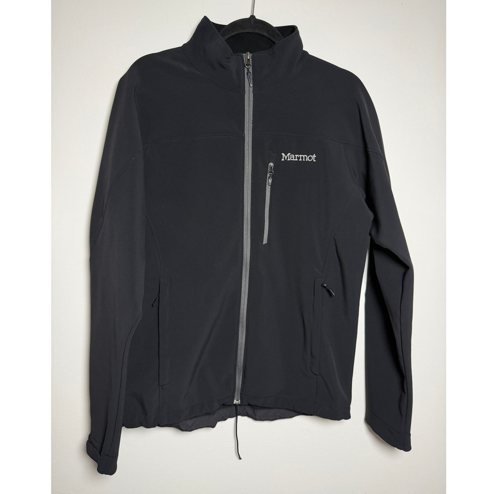 Marmot Mens Black Softshell Fleece Lined Full Zip Jacket Size Md Hiking Outdoors